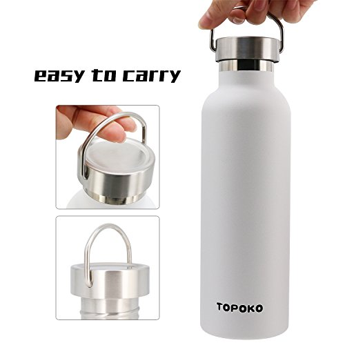 TOPOKO 25 oz Stainless Steel Vacuum Insulated Water Bottle, Keeps Drink Cold up to 24 Hours & Hot up to 12 Hours, Leak Proof and Sweat Proof. Large Capacity Sports Bottle Wide Mouth Metal Lid (White)