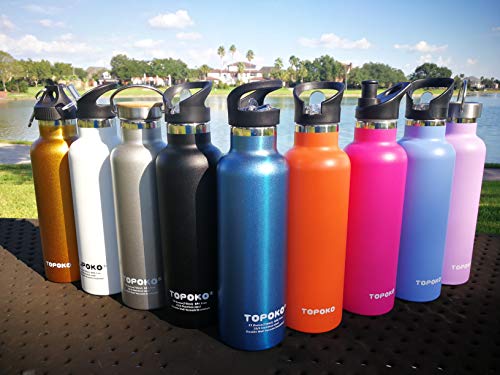 TOPOKO 25 oz Stainless Steel Vacuum Insulated Water Bottle, Keeps Drink Cold up to 24 Hours & Hot up to 12 Hours, Leak Proof and Sweat Proof. Large Capacity Sports Bottle Wide Mouth Metal Lid (White)