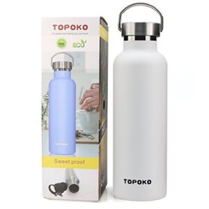 TOPOKO 25 oz Stainless Steel Vacuum Insulated Water Bottle, Keeps Drink Cold up to 24 Hours & Hot up to 12 Hours, Leak Proof and Sweat Proof. Large Capacity Sports Bottle Wide Mouth Metal Lid (White)