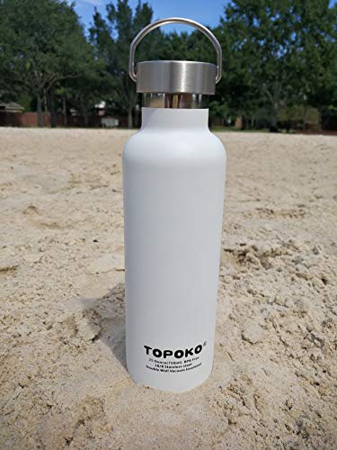 TOPOKO 25 oz Stainless Steel Vacuum Insulated Water Bottle, Keeps Drink Cold up to 24 Hours & Hot up to 12 Hours, Leak Proof and Sweat Proof. Large Capacity Sports Bottle Wide Mouth Metal Lid (White)