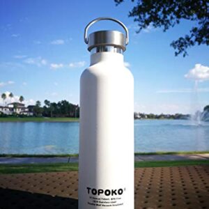 TOPOKO 25 oz Stainless Steel Vacuum Insulated Water Bottle, Keeps Drink Cold up to 24 Hours & Hot up to 12 Hours, Leak Proof and Sweat Proof. Large Capacity Sports Bottle Wide Mouth Metal Lid (White)