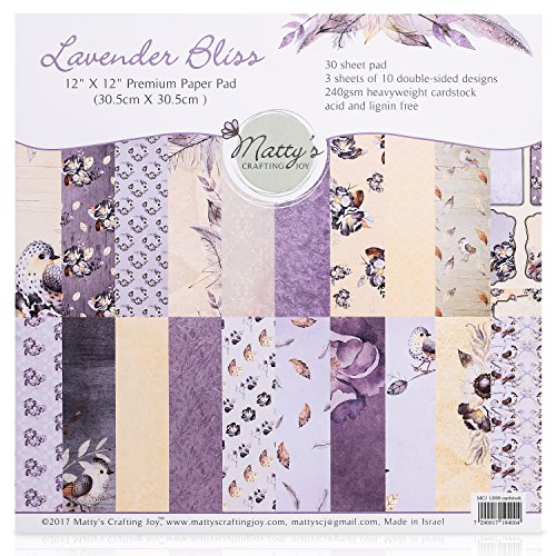 Matty's Crafting Joy Lavender Bliss 12x12 Double Sided Scrapbook Cardstock Paper Pad, 30 Floral Designer Premium Patterned Heavyweight Paper Pack