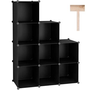 c&ahome cube storage, 9-cube bookshelf, plastic closet cabinet organizer, diy stackable bookcase, modular shelving units ideal for home, office, kids room, 36.6" l x 12.4" w x 48.4" h black shs3009a