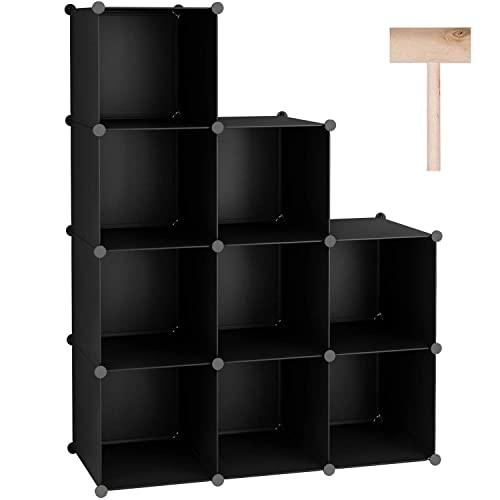 C&AHOME Cube Storage, 9-Cube Bookshelf, Plastic Closet Cabinet Organizer, DIY Stackable Bookcase, Modular Shelving Units Ideal for Home, Office, Kids Room, 36.6" L x 12.4" W x 48.4" H Black SHS3009A