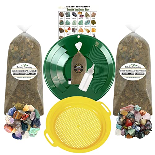 Gold and GEM Mining KIT | Gold Paydirt & Gemstone Paydirt | Gold Pans | Classifying Screen | Snifter Bottle | Gem ID Chart | Vial