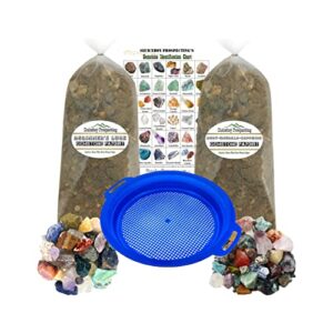 10 pound rough stone mix | gem mining kit | gemstone paydirt | sieve | gem id chart | rock gem dig