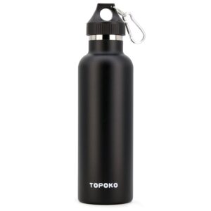 topoko colored non-rusty stainless steel vacuum water bottle double wall insulated thermos, sports hike travel, leak proof, bpa free, 25 oz, grey (black)