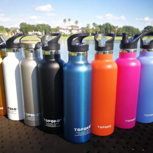 TOPOKO Colored Non-Rusty Stainless Steel Vacuum Water Bottle Double Wall Insulated Thermos, Sports Hike Travel, Leak Proof, BPA Free, 25 oz, Grey (Black)