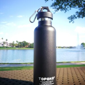 TOPOKO Colored Non-Rusty Stainless Steel Vacuum Water Bottle Double Wall Insulated Thermos, Sports Hike Travel, Leak Proof, BPA Free, 25 oz, Grey (Black)