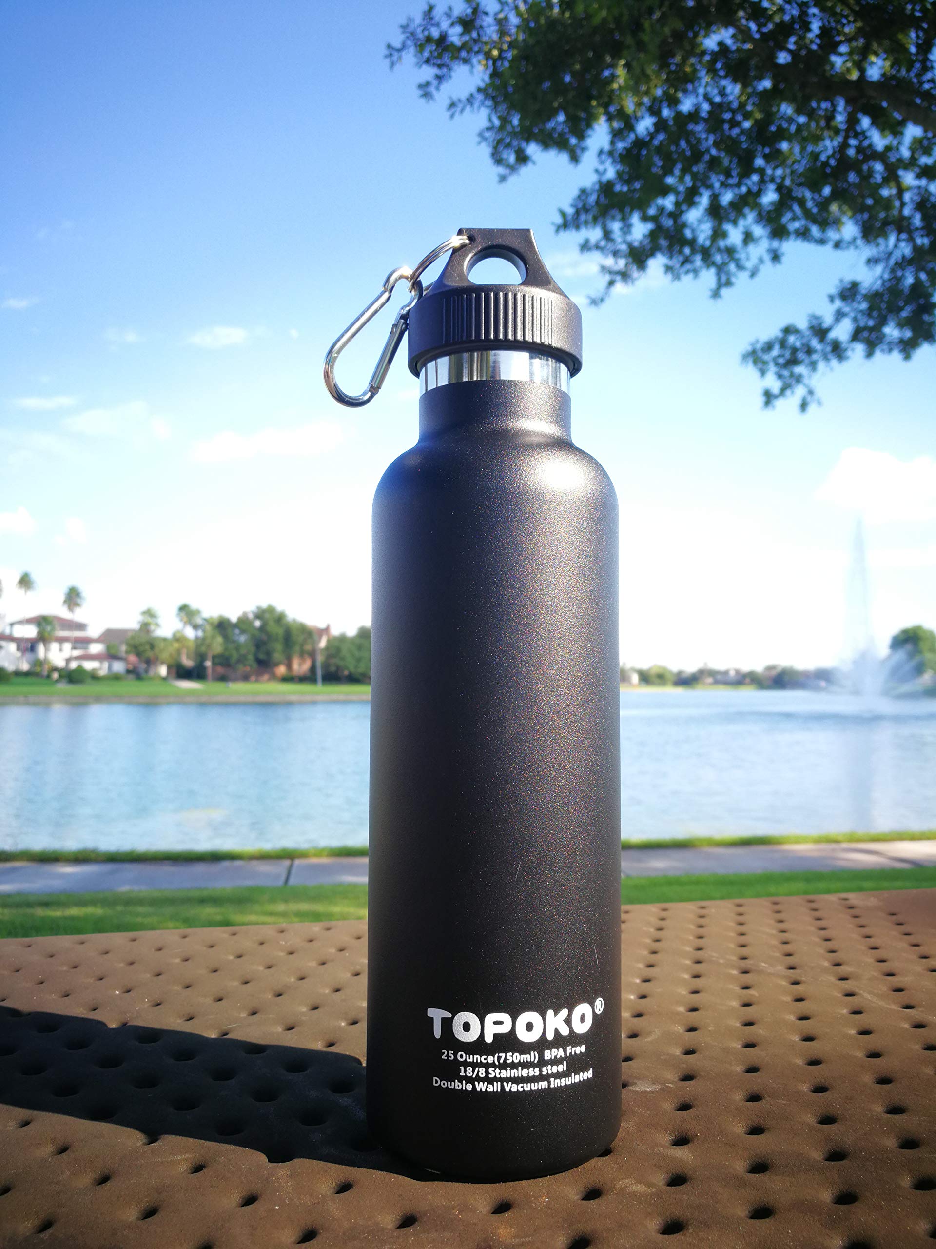 TOPOKO Colored Non-Rusty Stainless Steel Vacuum Water Bottle Double Wall Insulated Thermos, Sports Hike Travel, Leak Proof, BPA Free, 25 oz, Grey (Black)