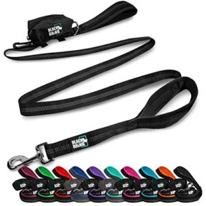 black rhino dog leash - heavy duty - medium & large dogs | 6ft long leashes | two traffic padded comfort handles for safety control training - double handle reflective lead - (black)