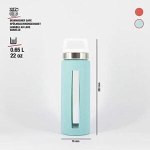 Sigg Glass Water Bottle-Dream Shade-Turquoise Soft Silicon Cover Leakproof-Dishwasher Safe-BPA Free-Broscilate Glass-22 Oz, 0.65