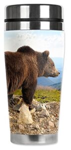 mugzie 20 ounce max stainless steel travel mug with wetsuit cover - brown bear
