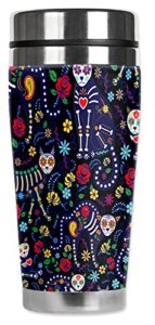 mugzie 20 ounce max stainless steel travel mug with wetsuit cover - day of the dead cats