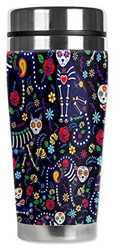 Mugzie 20 Ounce MAX Stainless Steel Travel Mug with Wetsuit Cover - Day of the Dead Cats