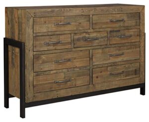 signature design by ashley sommerford urban industrial butcher block style 9 drawer dresser, brown