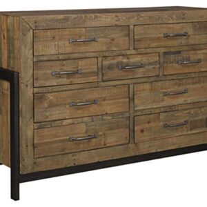 Signature Design by Ashley Sommerford Urban Industrial Butcher Block Style 9 Drawer Dresser, Brown