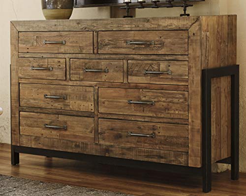 Signature Design by Ashley Sommerford Urban Industrial Butcher Block Style 9 Drawer Dresser, Brown