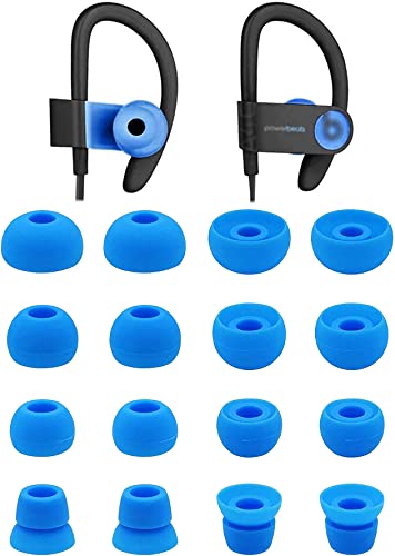 BLUEWALL Ear Tip Ear Bud Compatible with Powerbeats2 Wireless Headphone Replacement,8 Pair with Double Flange and Small Medium Large Size Soft Gel Silicone Earbuds Ear Gel Ear Tips, Blue