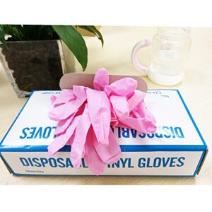 100 Pack Pink Vinyl Disposable Gloves - Latex Free and Power Free Food Grade Exam Gloves for Cleaning, Food Prep, Kitchen Use, Large