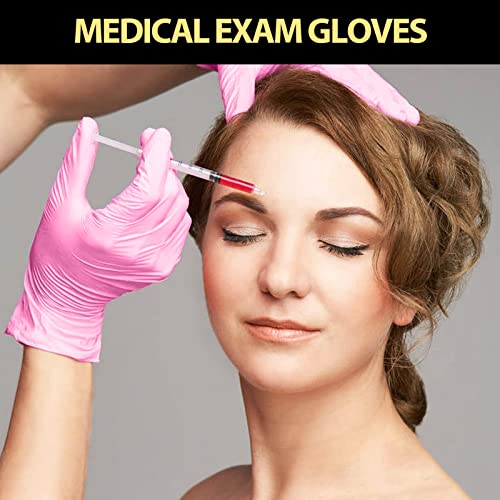 100 Pack Pink Vinyl Disposable Gloves - Latex Free and Power Free Food Grade Exam Gloves for Cleaning, Food Prep, Kitchen Use, Large