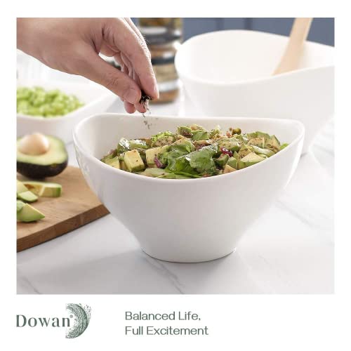 DOWAN 8 Inch Large Salad Bowls, 45 Oz Ceramic Serving Bowls, White Deep Bowls Set for Salad, Pasta, Soup, Ramen, Popcorn, Noodle, Pho, Gifts for Christmas,Set of 2