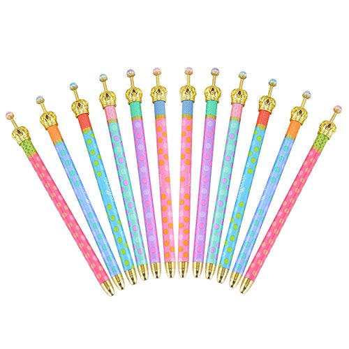 MOACC 12 Pack Cute Pens,Princess Crown Pens Lovely Funny Korean Style Ball Point Pens Black Ink Creative Stationery for School Office Family Use,Gift