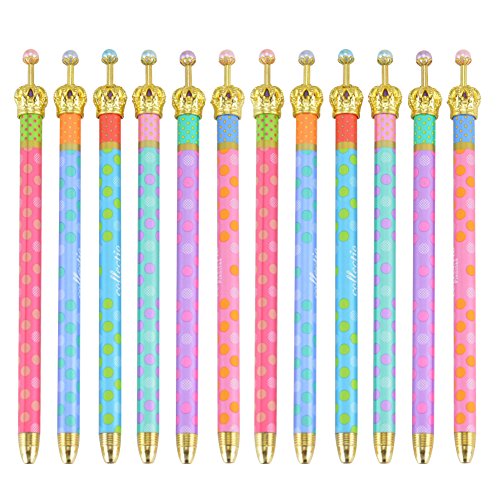 MOACC 12 Pack Cute Pens,Princess Crown Pens Lovely Funny Korean Style Ball Point Pens Black Ink Creative Stationery for School Office Family Use,Gift