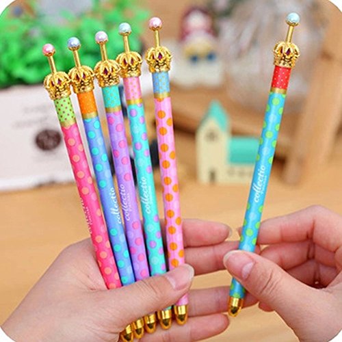 MOACC 12 Pack Cute Pens,Princess Crown Pens Lovely Funny Korean Style Ball Point Pens Black Ink Creative Stationery for School Office Family Use,Gift
