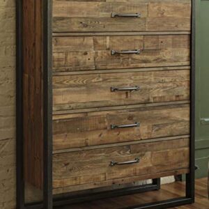 Signature Design by Ashley Sommerford Industrial Farmhouse 5 Drawer Chest with Dovetail Construction, Butcher-Block Brown, Black