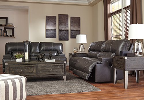 Signature Design by Ashley McCaskill Leather 2 Seat Oversized Power Reclining Sofa Dark Gray