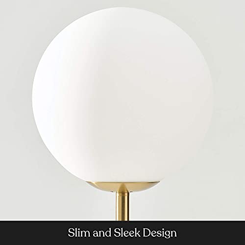 Brightech Luna LED Floor lamp, Modern Lamp for Living Rooms & Offices, Great Living Room Décor, Tall Lamp with Frosted Glass Globe, Mid Century Standing Lamp for Bedroom Reading - Brass/Gold