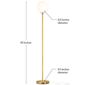 Brightech Luna LED Floor lamp, Modern Lamp for Living Rooms & Offices, Great Living Room Décor, Tall Lamp with Frosted Glass Globe, Mid Century Standing Lamp for Bedroom Reading - Brass/Gold