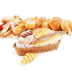 make it fun 2 Set 14.5" Poly-Wicker Bread Basket, Long Woven Tabletop Food Serving Basket, Honey Brown - Set of 2