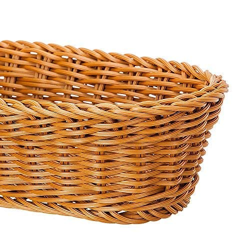 make it fun 2 Set 14.5" Poly-Wicker Bread Basket, Long Woven Tabletop Food Serving Basket, Honey Brown - Set of 2