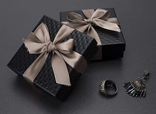 MESHA Cardboard Jewelry Boxes, 3.5x3.5x1 Cotton Filled Jewelry Gift Box with Lid, Jewelry Boxes for Small Business, Packing, Shipping, Necklace, Earring, Bracelet, Black, Pack of 52 Jewelry Boxes