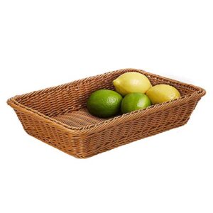 16" Poly-Wicker Bread Basket, Long Woven Tabletop Food Fruit Vegetables Serving Basket, Restaurant Serving, Honey Brown