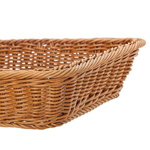 16" Poly-Wicker Bread Basket, Long Woven Tabletop Food Fruit Vegetables Serving Basket, Restaurant Serving, Honey Brown