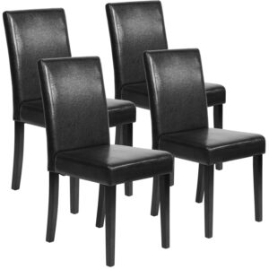 dining chairs dining room chairs parsons set of 4 dining side chairs for home kitchen living room, leather black