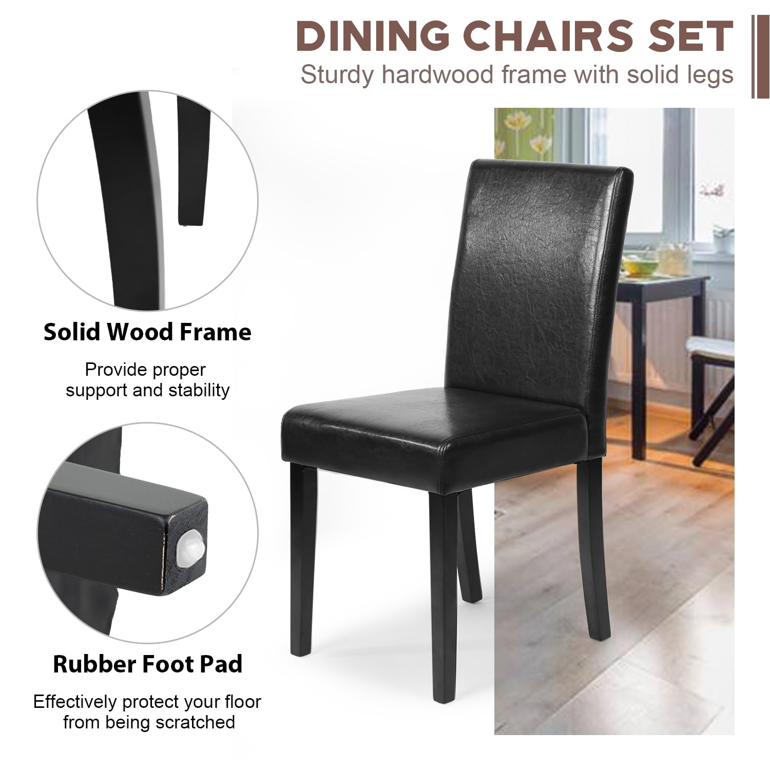 Dining Chairs Dining Room Chairs Parsons Set of 4 Dining Side Chairs for Home Kitchen Living Room, Leather Black