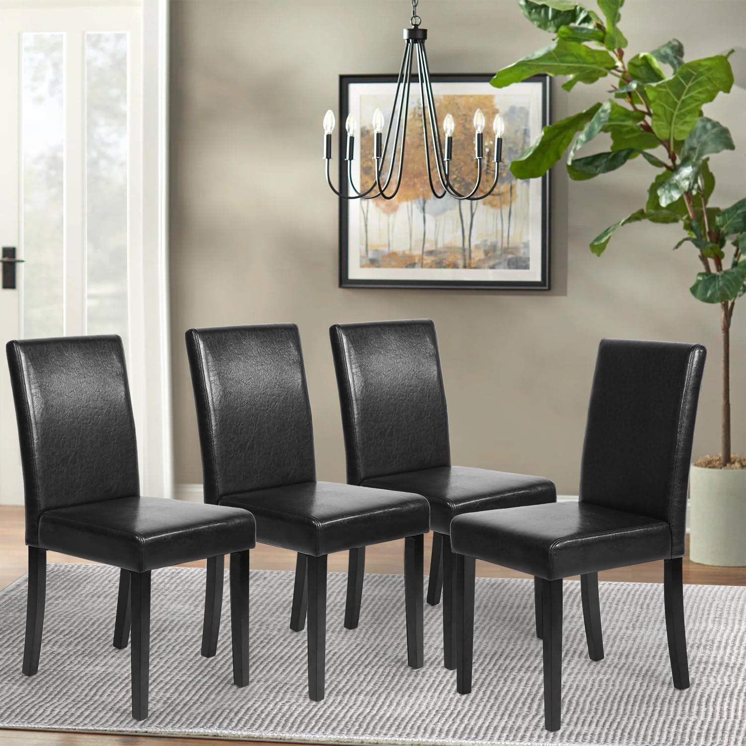 Dining Chairs Dining Room Chairs Parsons Set of 4 Dining Side Chairs for Home Kitchen Living Room, Leather Black