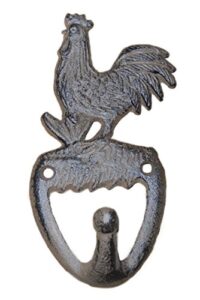 dkocva starworld- heavy cast iron antique style rooster towel chicken hanger wall mount coat hooks hat hook key rack cabin hunting camp for home indoor & outdoor any room decor rustic brown finish