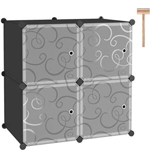c&ahome cube storage organizer with doors, 4-cube shelves, closet cabinet, diy plastic modular bookshelf ideal for bedroom, living room, 24.8" l x 12.4" w x 24.8" h black shs04b-door