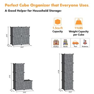 C&AHOME Cube Storage Organizer with Doors, 4-Cube Shelves, Closet Cabinet, DIY Plastic Modular Bookshelf Ideal for Bedroom, Living Room, 24.8" L x 12.4" W x 24.8" H Black SHS04B-DOOR