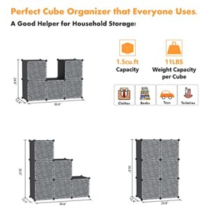 C&AHOME Cube Storage Organizer with Doors, 6-Cube Shelves, Closet Cabinet, DIY Plastic Modular Bookshelf Ideal for Bedroom, Living Room, 36.6”L x 12.4”W x 36.6”H Black SHS3006B-DOOR