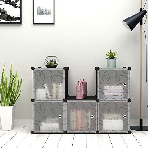 C&AHOME Cube Storage Organizer with Doors, 6-Cube Shelves, Closet Cabinet, DIY Plastic Modular Bookshelf Ideal for Bedroom, Living Room, 36.6”L x 12.4”W x 36.6”H Black SHS3006B-DOOR