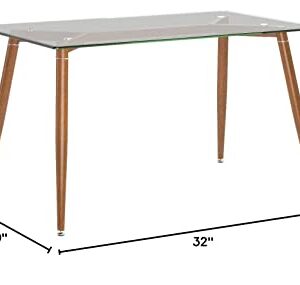 IDS Online Mid Century Dining Table, Office Desk, Glass : 8mm, Wooden Skin