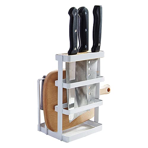 GeLive Metal Knife Block Cutting Board Chopper Holder Drying Rack Kitchen Storage Organizer Counter Display Stand (White)