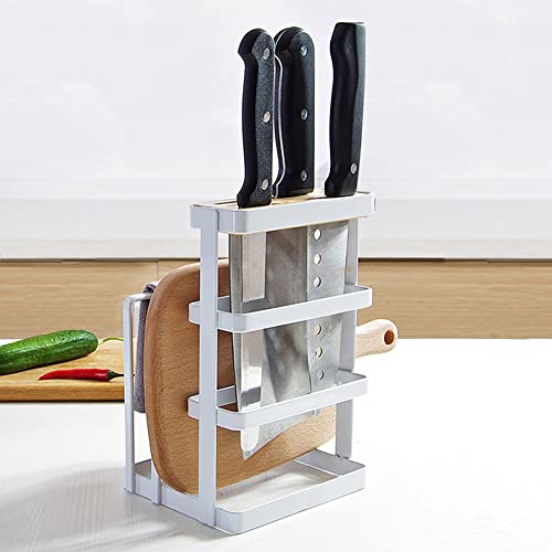 GeLive Metal Knife Block Cutting Board Chopper Holder Drying Rack Kitchen Storage Organizer Counter Display Stand (White)