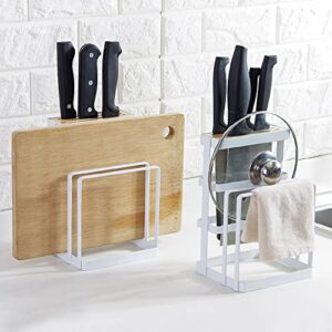 GeLive Metal Knife Block Cutting Board Chopper Holder Drying Rack Kitchen Storage Organizer Counter Display Stand (White)